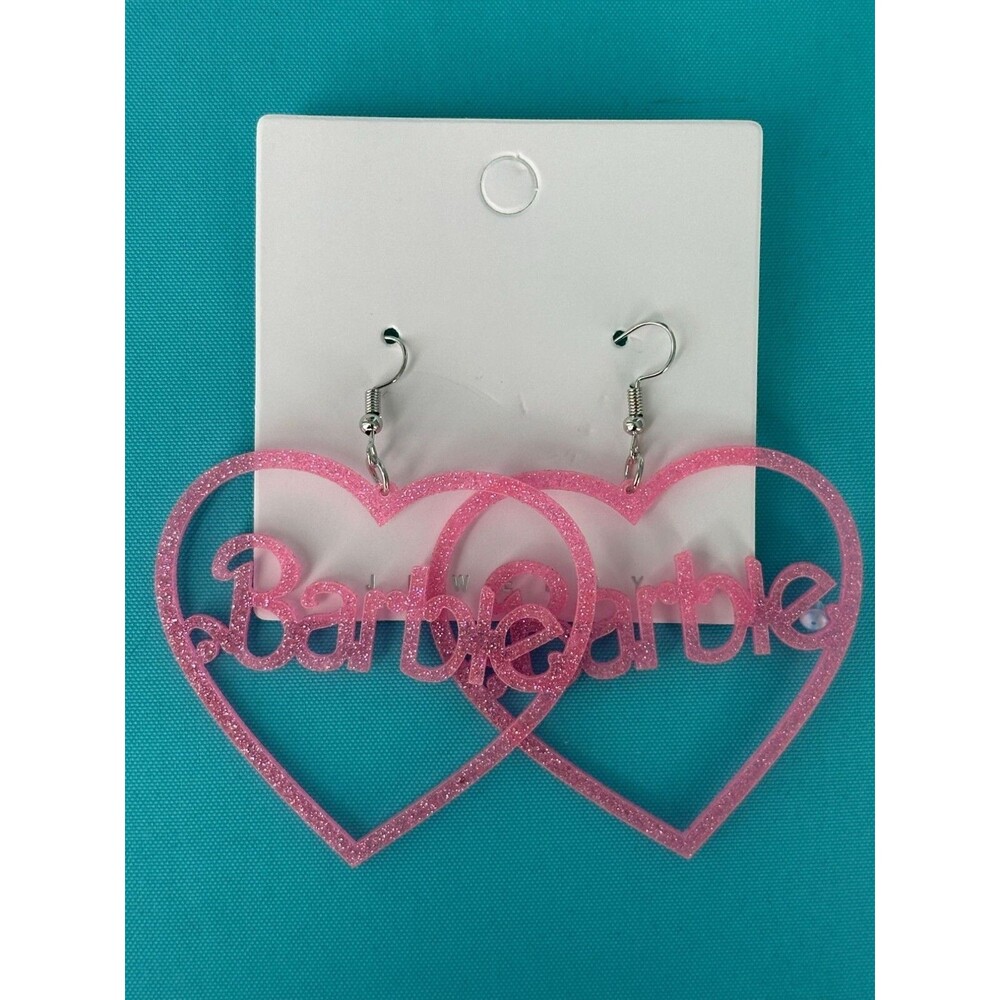 Barbie Heart Glitter Drop Earrings - Acrylic